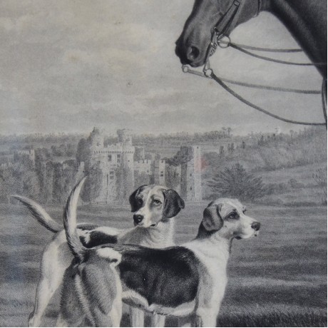 19thC Engraving of a Master with Hounds