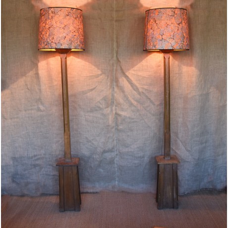 A Pair of Oak Standard Lamps